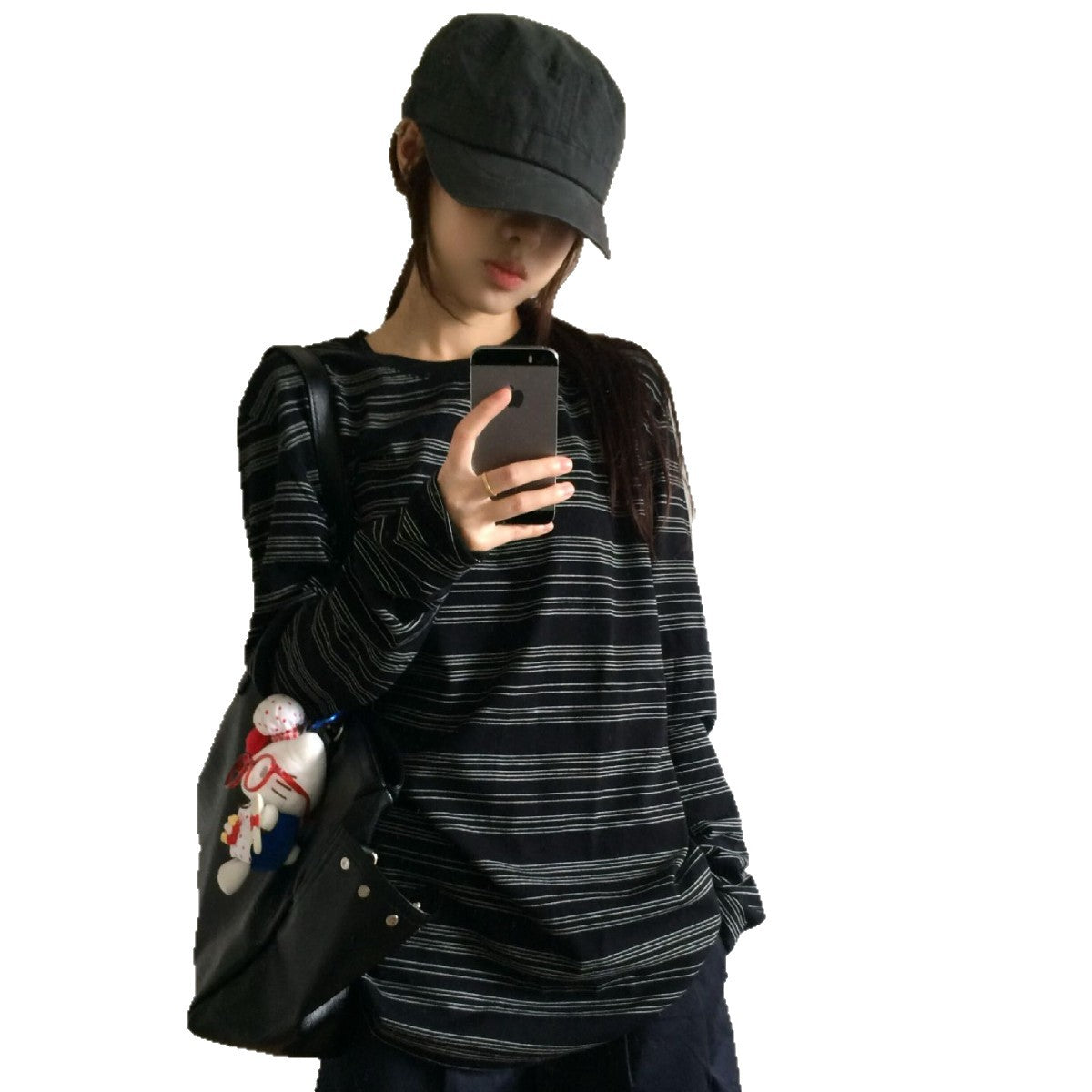 Patchwork Striped Color-Blocked Long Sleeve T-Shirt for Women