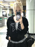 Star Short Crop Stand Collar Hoodie for Women Slim Fit Waist-Cinching Open Front Cardigan Top