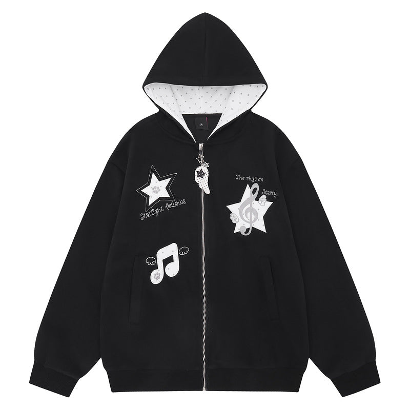 Star note hooded jacket women's polka dots