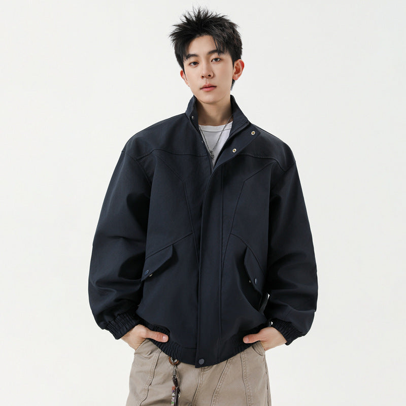 Retro Casual Unisex Stand Collar Cargo Pocket Jacket