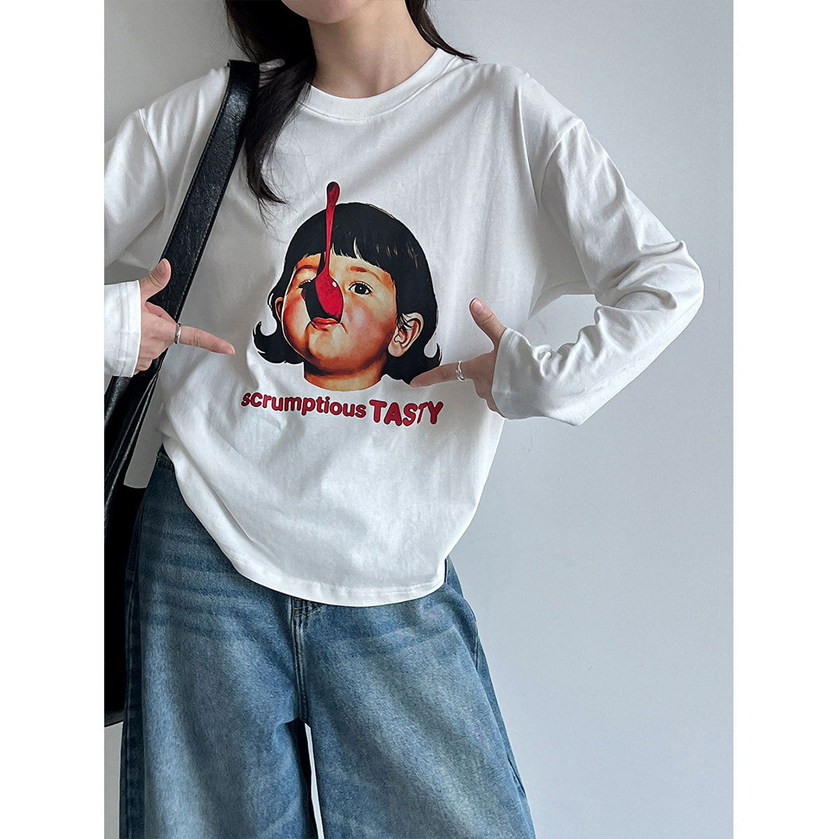 Deer West  Round Neck Printed Loose T-shirt for Women Autumn New Long Sleeve Casual Top