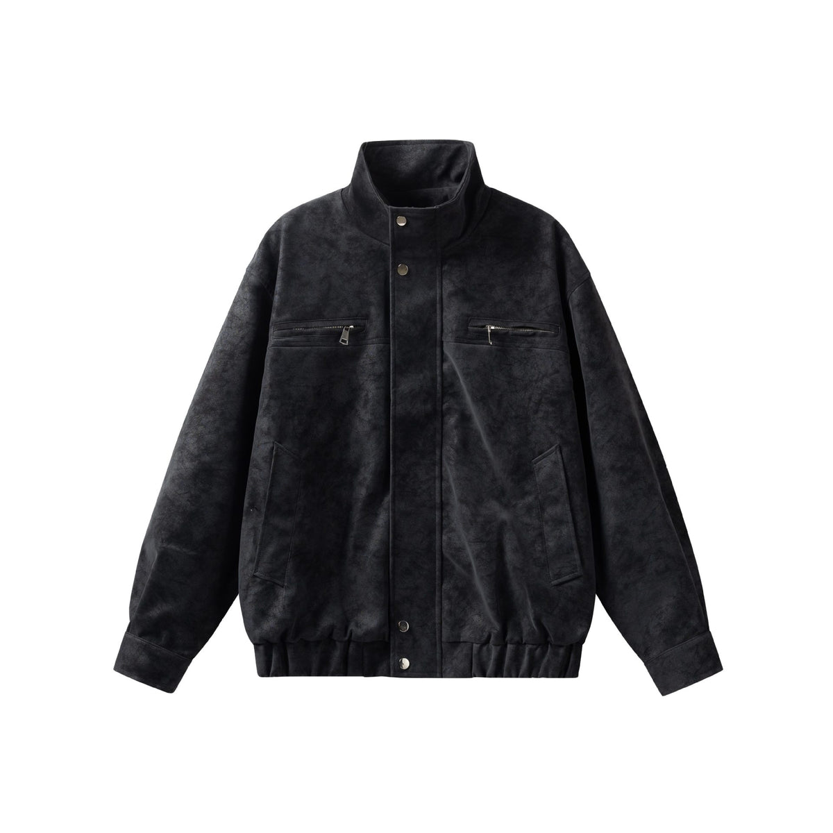 Loose Fit Stand Collar Workwear PU Leather Jacket