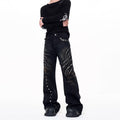 Casual Washed Distressed Cat Eye Vintage Denim Pants Men Loose Fit Fashion Trousers