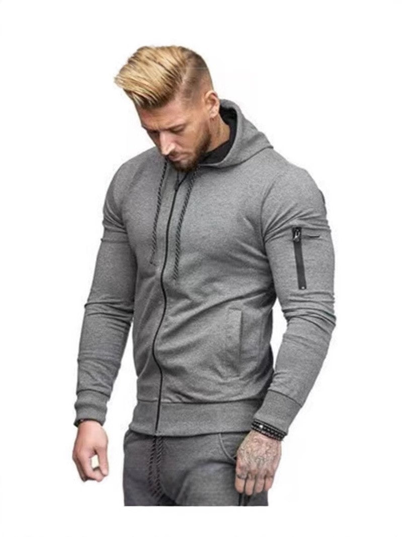 Men's Casual Solid Color Zip Up Hooded Slim Fit Sweatshirt Jacket