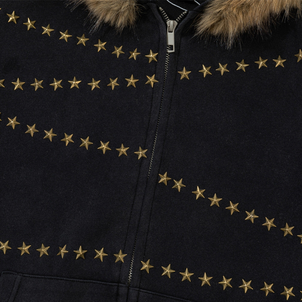 Mao collar hooded sweatshirt jacket
