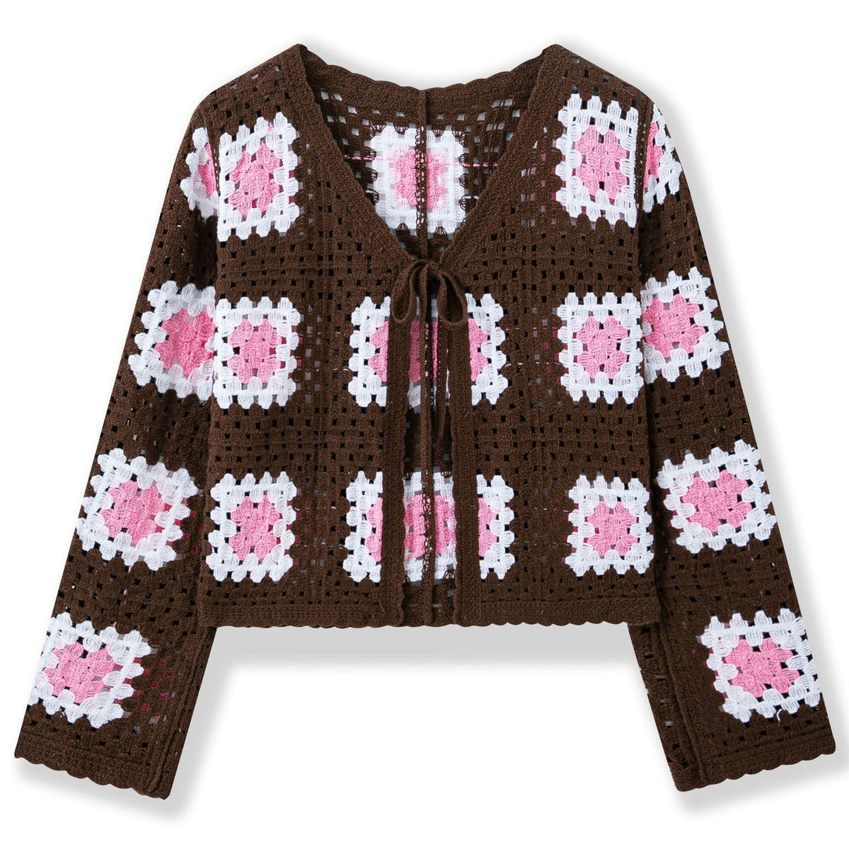 Grid tie cardigan long sleeved top