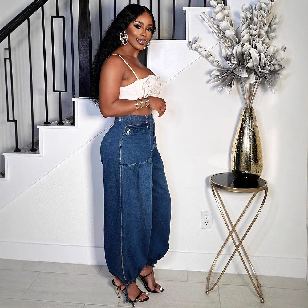 Women's Casual Wide-Leg Jeans with Side ZipperStreet Fashion Style, Versatile and Trendy Pants