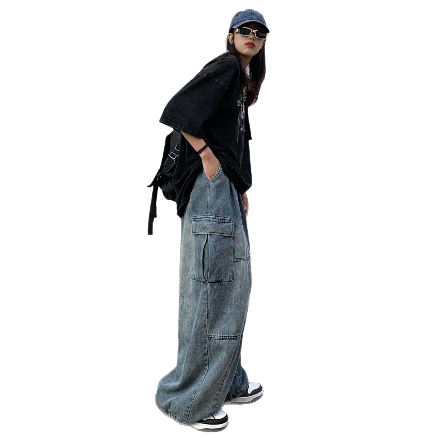 Trendy Denim Pants for Women Summer Loose Fit Distressed Wide Leg Slimming Long Pants