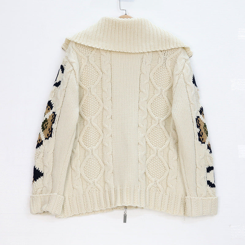 Zipper cardigan loose collar sweater