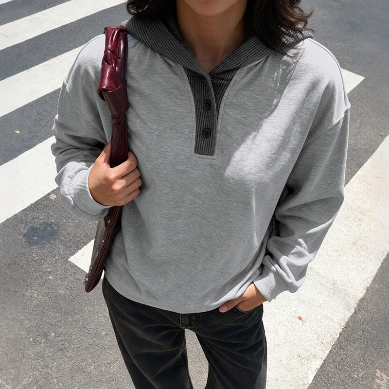 Color blocking splicing fake two-piece hooded sweatshirt