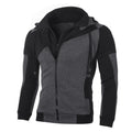 Men's Casual Color Block Spliced Long Sleeve Two-Way Zipper Hooded Zip-Up Jacket