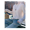 Spring New  Apricot Long Sleeve T-Shirt for Women, Hollow Lace Trim Inner Layer Top, Casual Wear