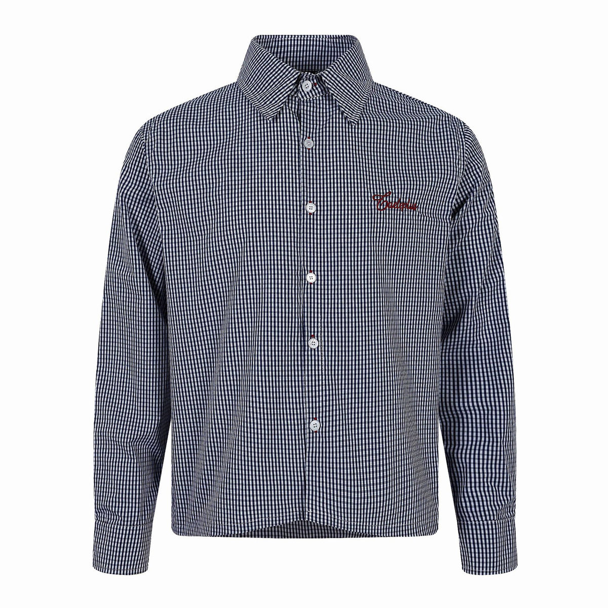 Plaid Embroidered Turn-down Collar Loose Casual Versatile Long Sleeve Shirt