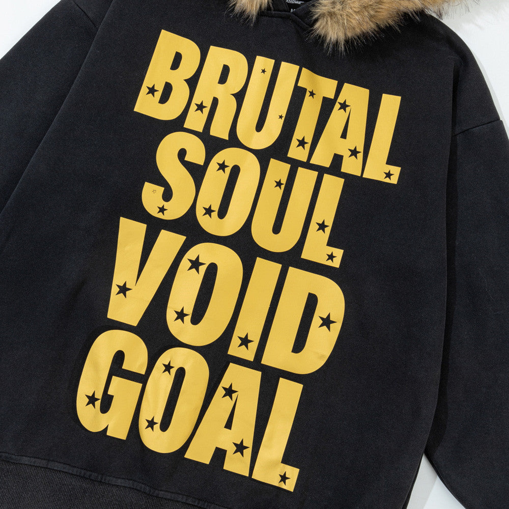 Letter printed contrasting hooded sweatshirt