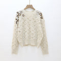 Embroidered round neck pullover sweater