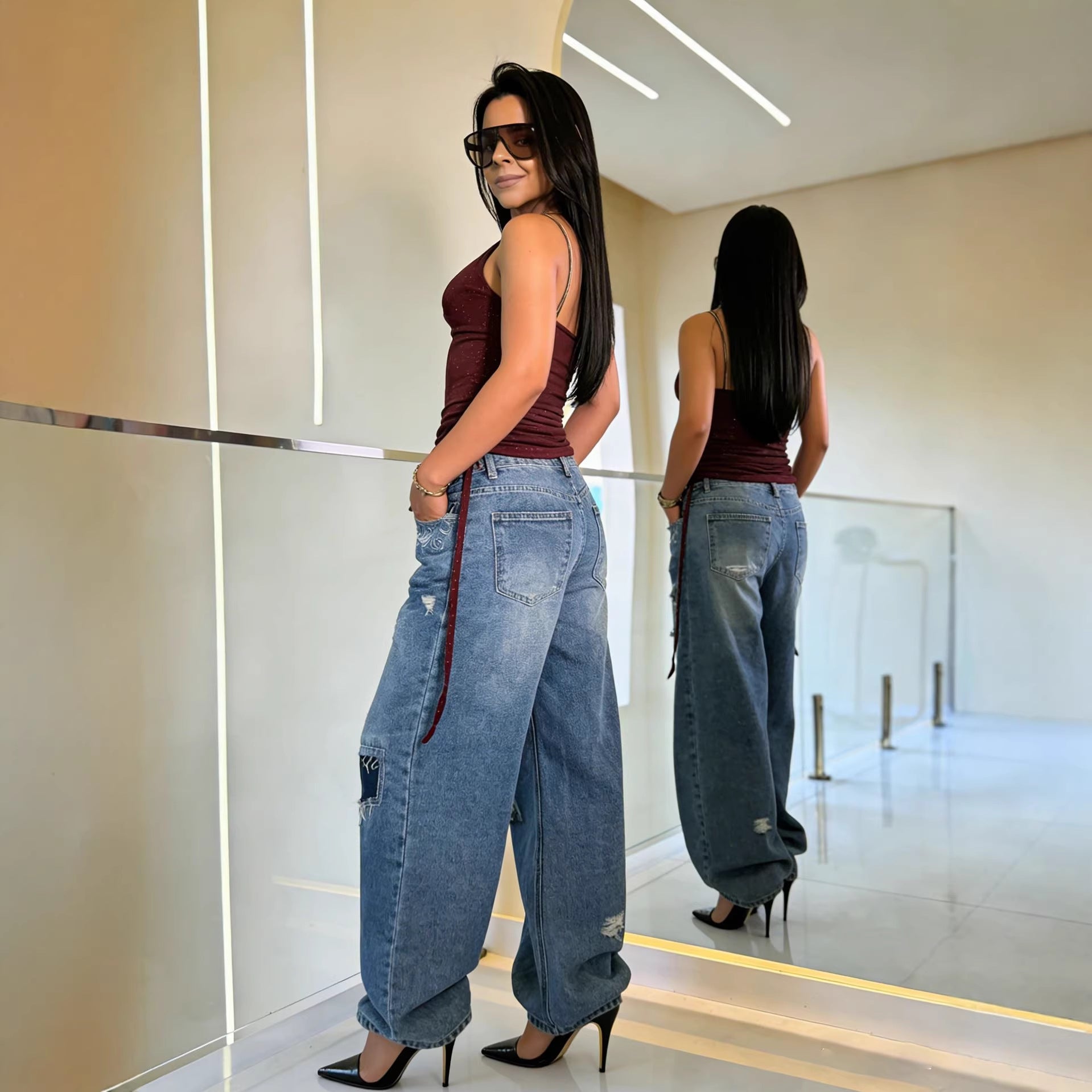 Street Style Patched Distressed Washed Skinny Jeans