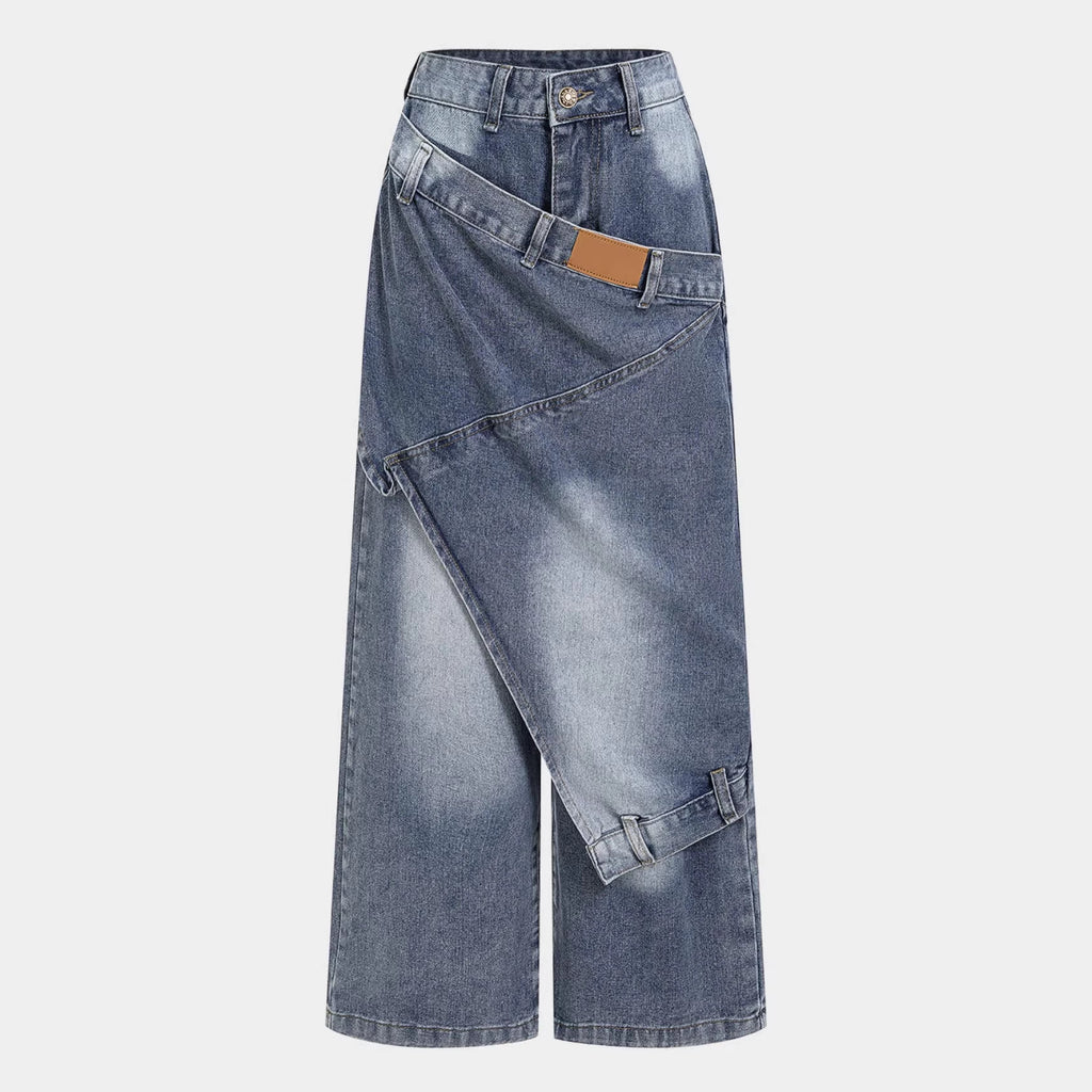 Deconstructed Patchwork Layered Washed Denim Pants