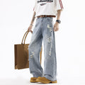 Street Style Ripped Denim Pants Men Lightweight Straight Loose