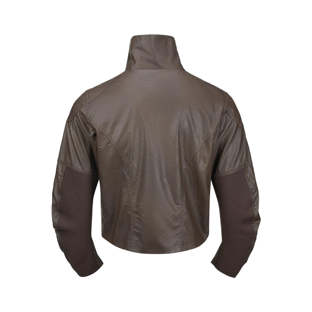 Deconstructed Stand Collar PU Leather Hunting Jacket