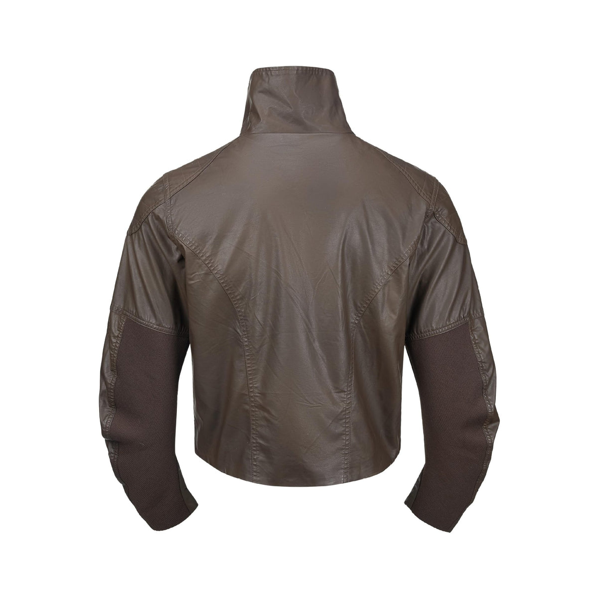Deconstructed Stand Collar PU Leather Hunting Jacket