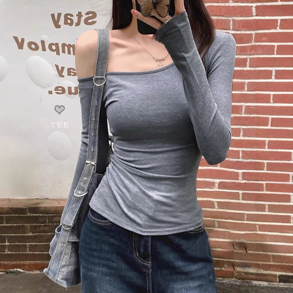 Wholesale Off-Shoulder Long Sleeve T-Shirt for Women, Slim Fit, Sexy Inner Wear Top