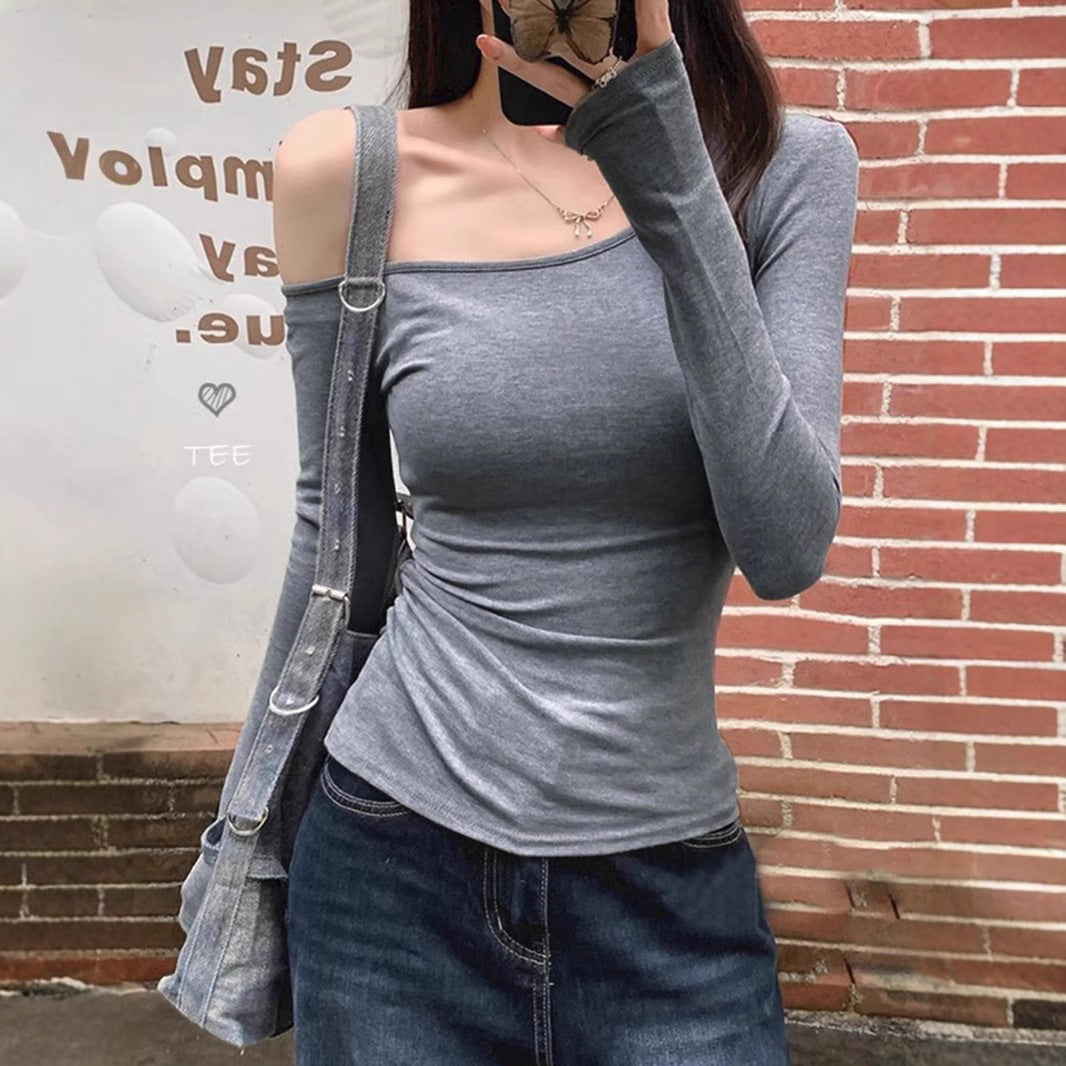 Wholesale Off-Shoulder Long Sleeve T-Shirt for Women, Slim Fit, Sexy Inner Wear Top