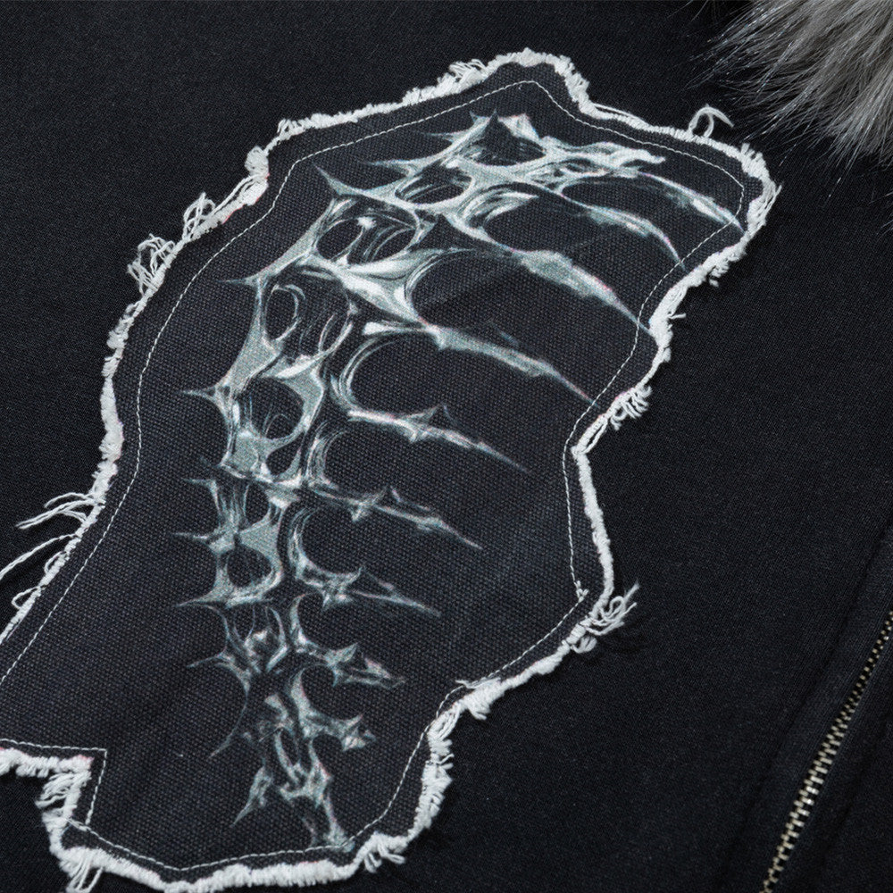 Adhesive bone print hooded jacket