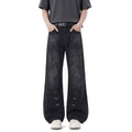 Colorful Buttonhole Diagonal Cut Jeans Men's Pants