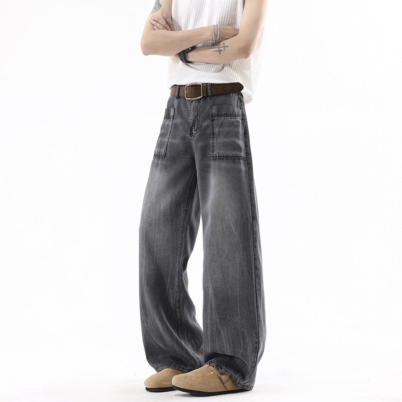 Vintage Blue Knife-Edge Denim Jeans for Men