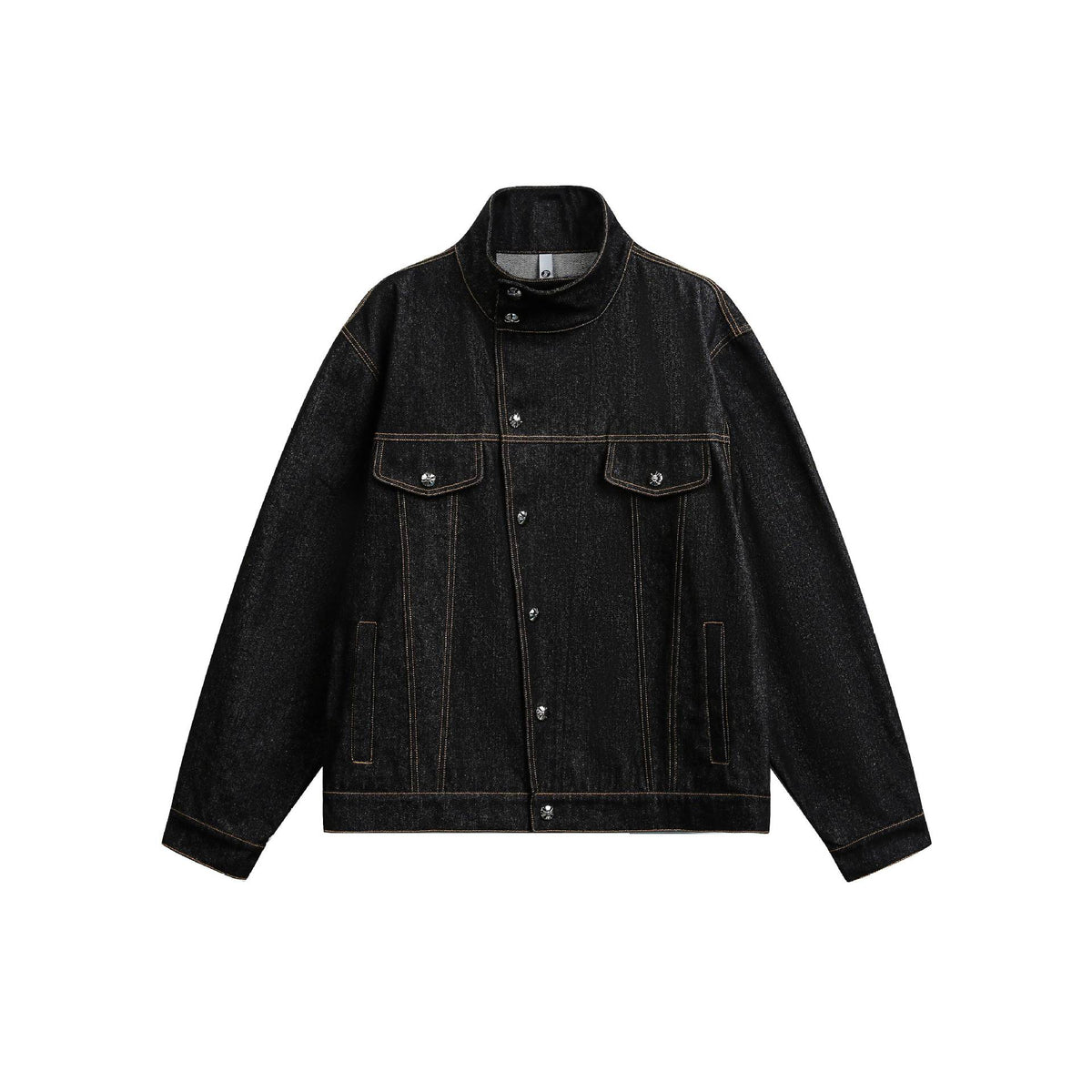 Irregular Slant Neck Short Denim Jacket for Men,  Vintage Loose Fit Style