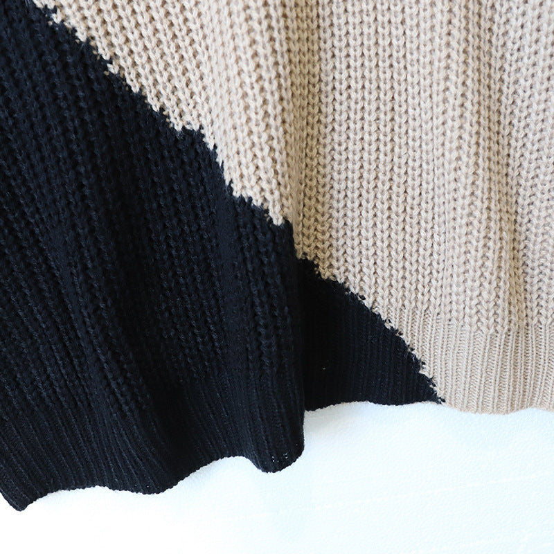 Color blocked V-neck sweater for women