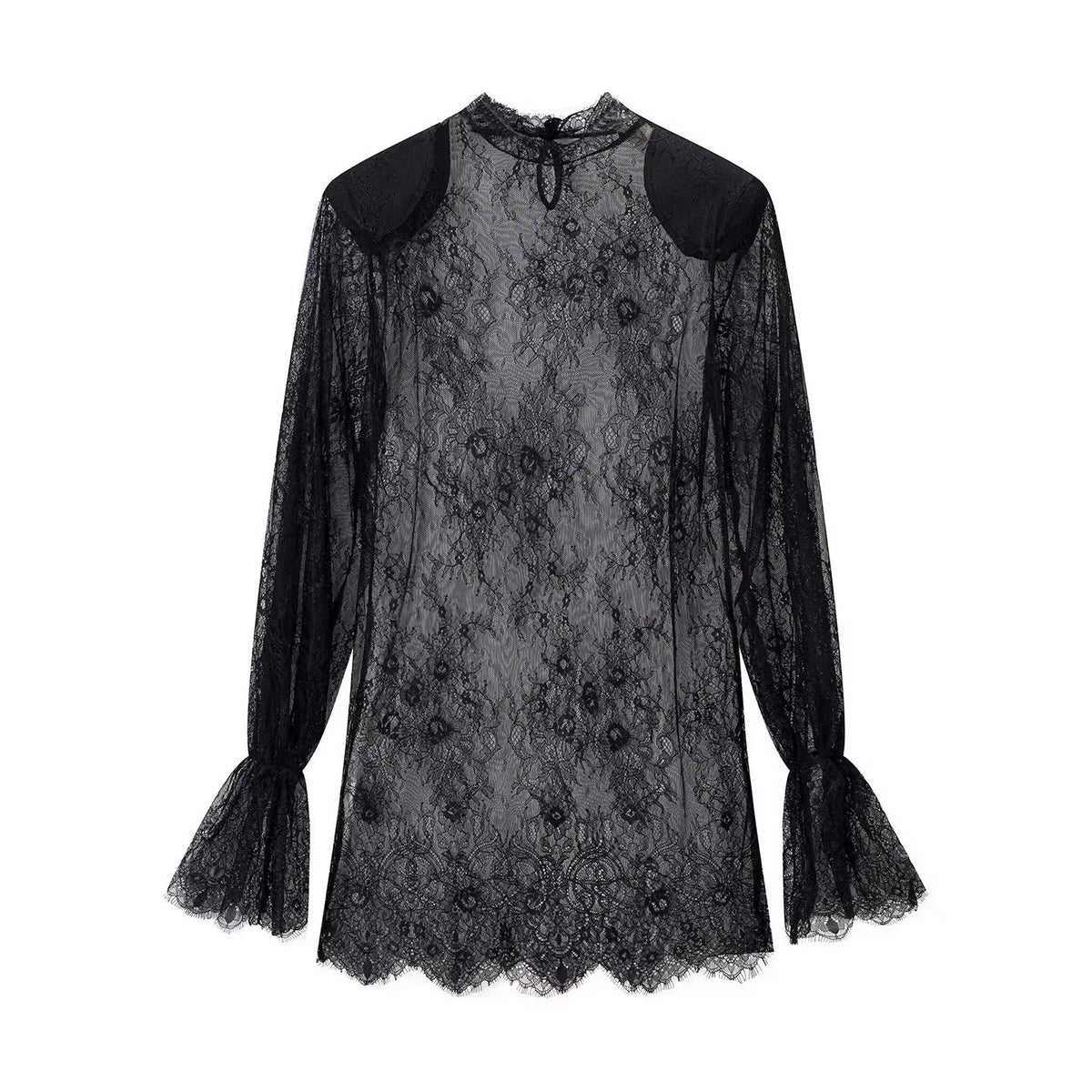Pure Desire Style Lace Splicing Hollow Perspective Top
