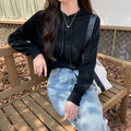Chic Knit Sweater for Women with Hood, Loose Fit, Short Length, Crewneck, Solid Color, Casual Top