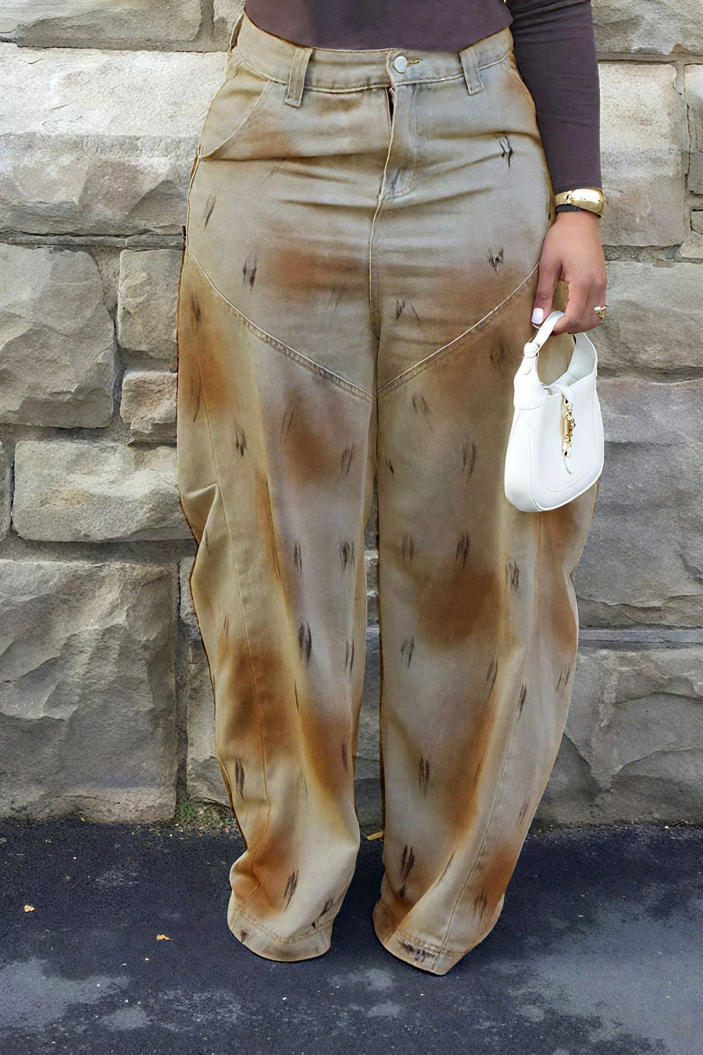 Heavy Washed Wide Leg Loose Knife Cut Denim Pants