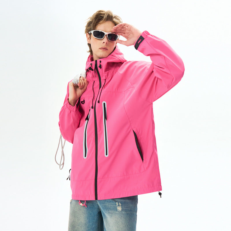 Cleanfit  Hooded Reflective Stripe Jacket for Men, Casual Streetwear Trendy Outerwear