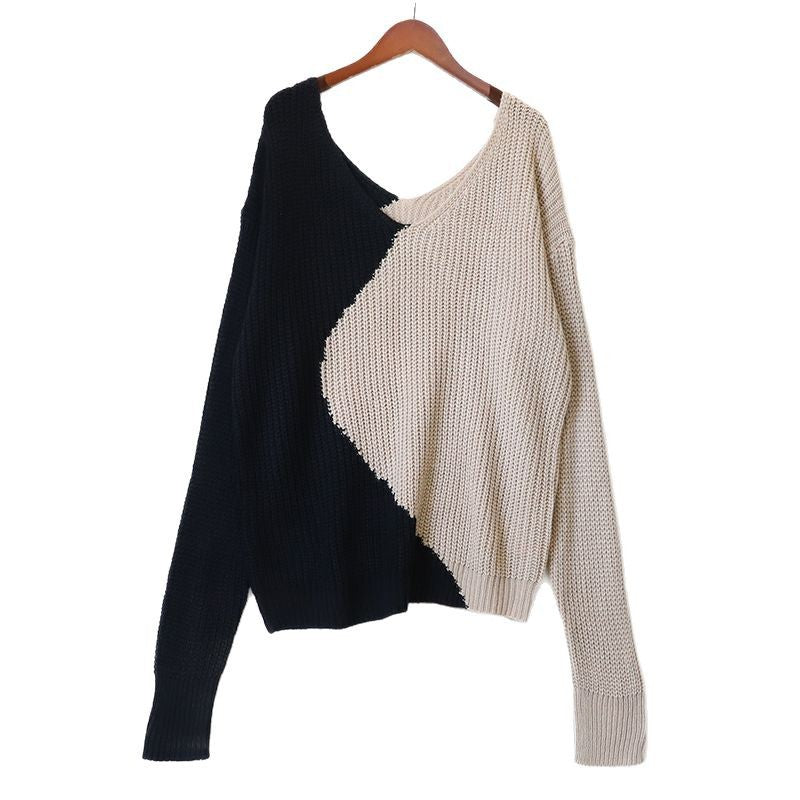 Color blocked V-neck sweater for women