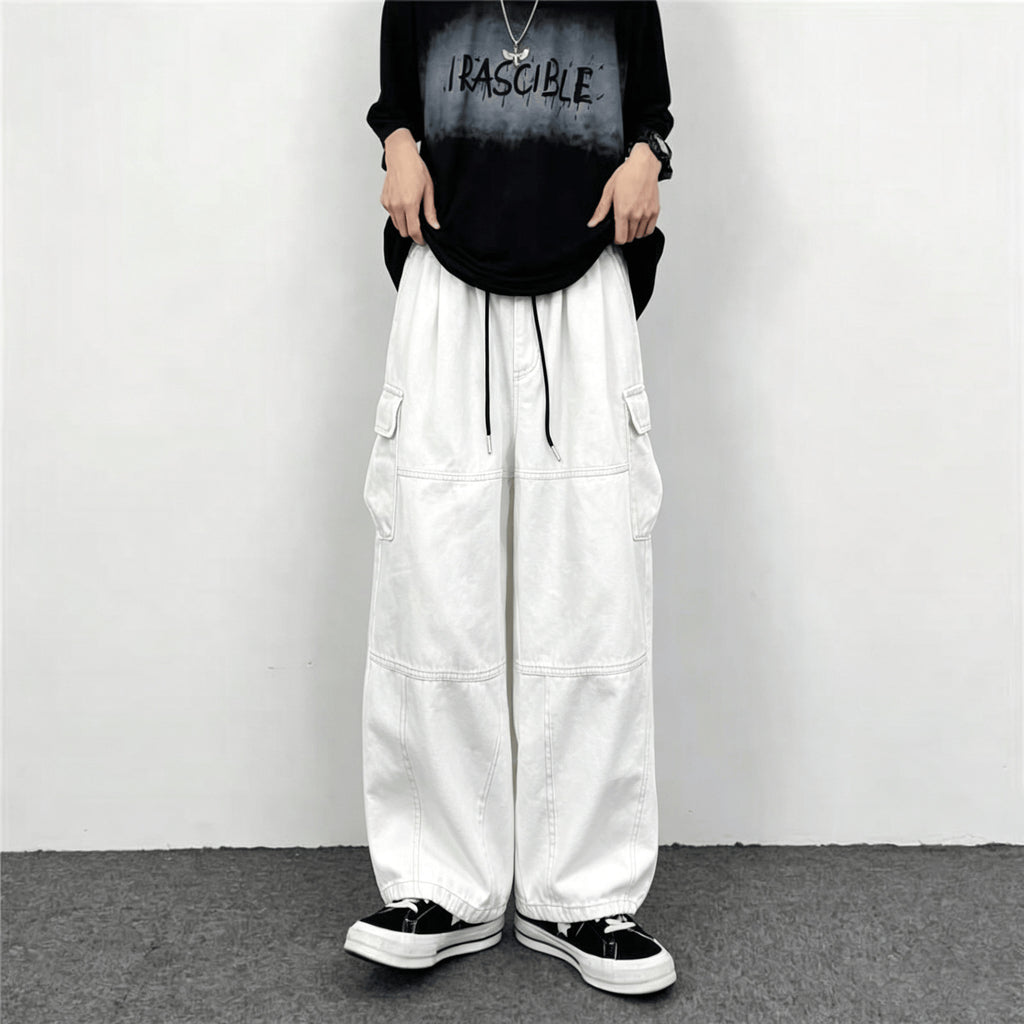 Summer Men's Fashion Loose Casual Versatile Multi-Pocket Color-Blocked Denim Pants Trendy