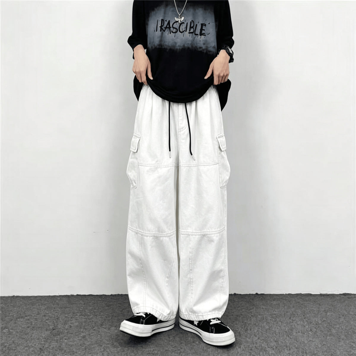 Summer Men's Fashion Loose Casual Versatile Multi-Pocket Color-Blocked Denim Pants Trendy