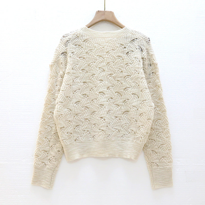 Embroidered round neck pullover sweater