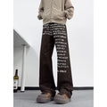 Washed Distressed Letter Print Khaki Jeans