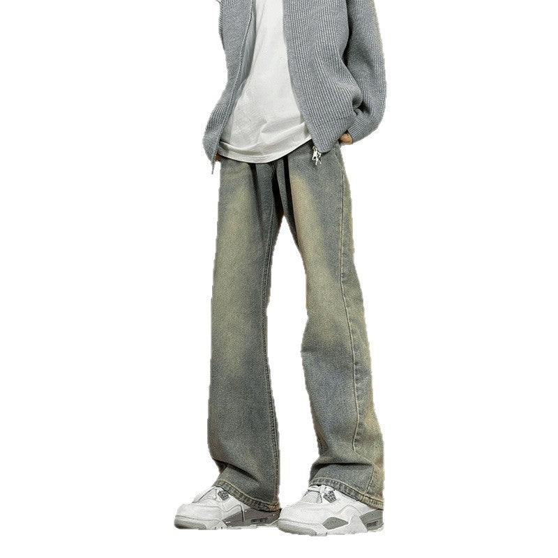 Retro Blue Slim Fit Straight Leg Jeans Men's High Street  Style Tapered Pants