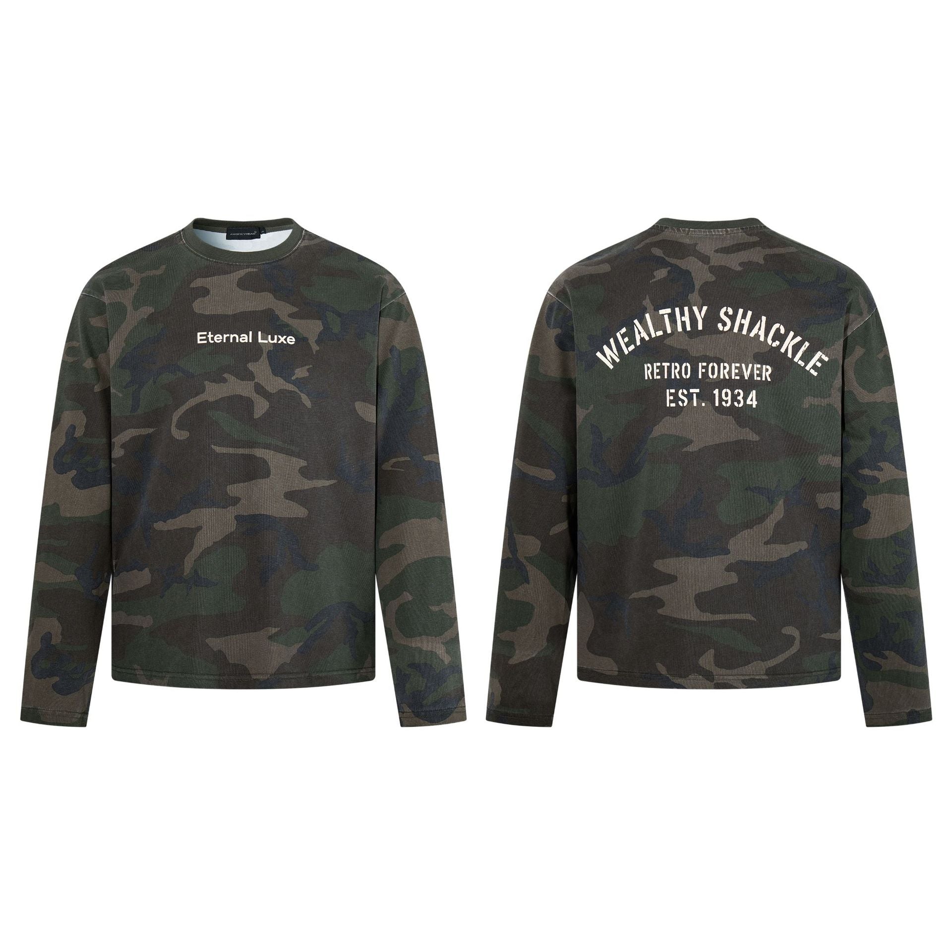 Letter printed loose round neck long sleeved T-shirt