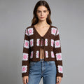 Grid tie cardigan long sleeved top