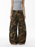 Vintage Street Washed Pocket Knife Camouflage Cargo Pants Men's INS Fashion Wide Leg Jeans Long Pants