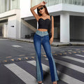 High Waist Women's Jeans, Fashion Street Style Patchwork Color-Blocking Flared Denim Pants