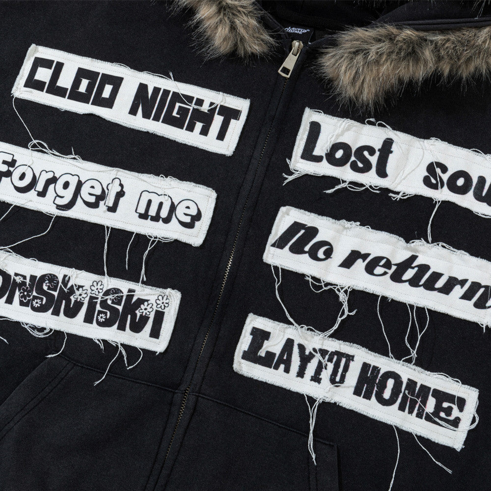 Alphabet patch embroidered contrasting hoodie