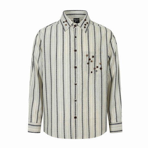 Casual Loose Stripe Long Sleeve Shirt with Irregular Buttons