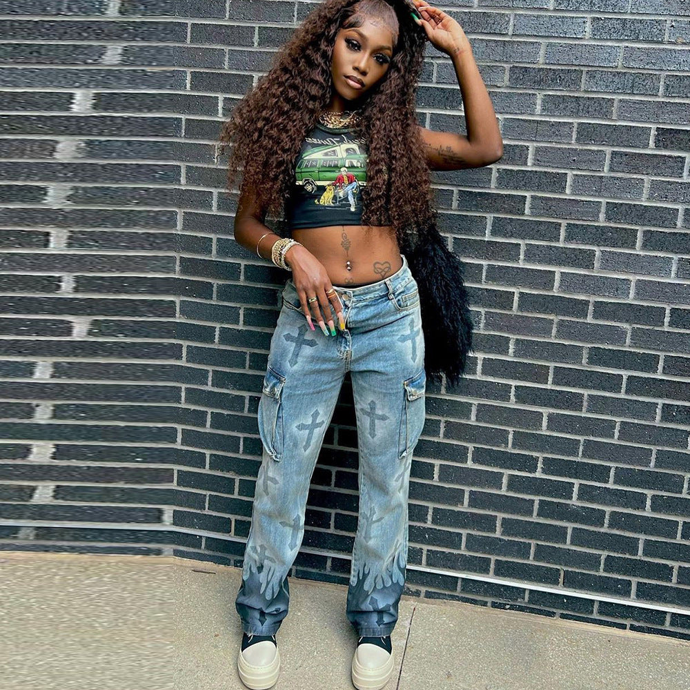 Women's  Jeans Street Fashion Hot Pants with Multiple Pockets