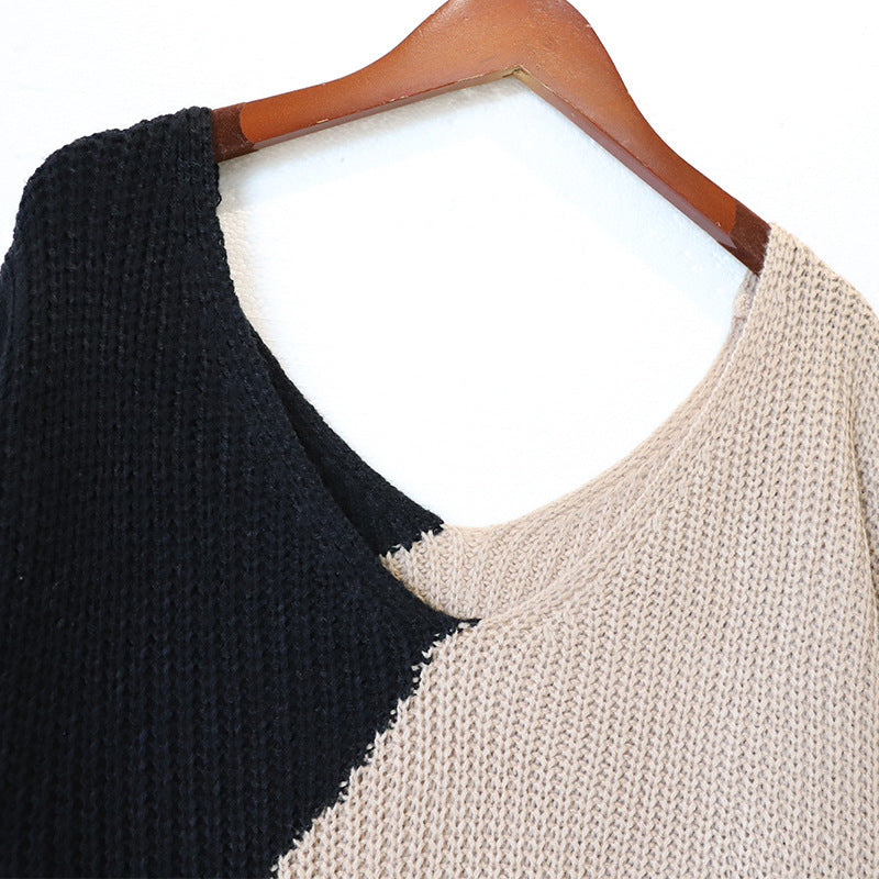 Color blocked V-neck sweater for women