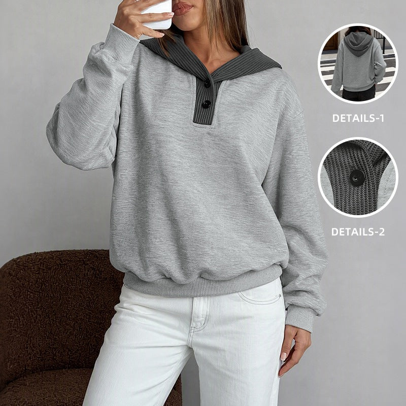 Color blocking splicing fake two-piece hooded sweatshirt